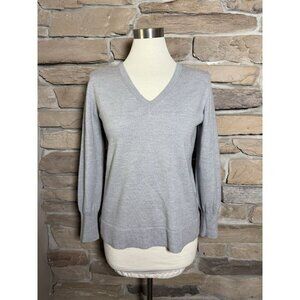 BANANA REPUBLIC V-Neck Merino Wool Knit Gray Sweater Women's Sz Petite L